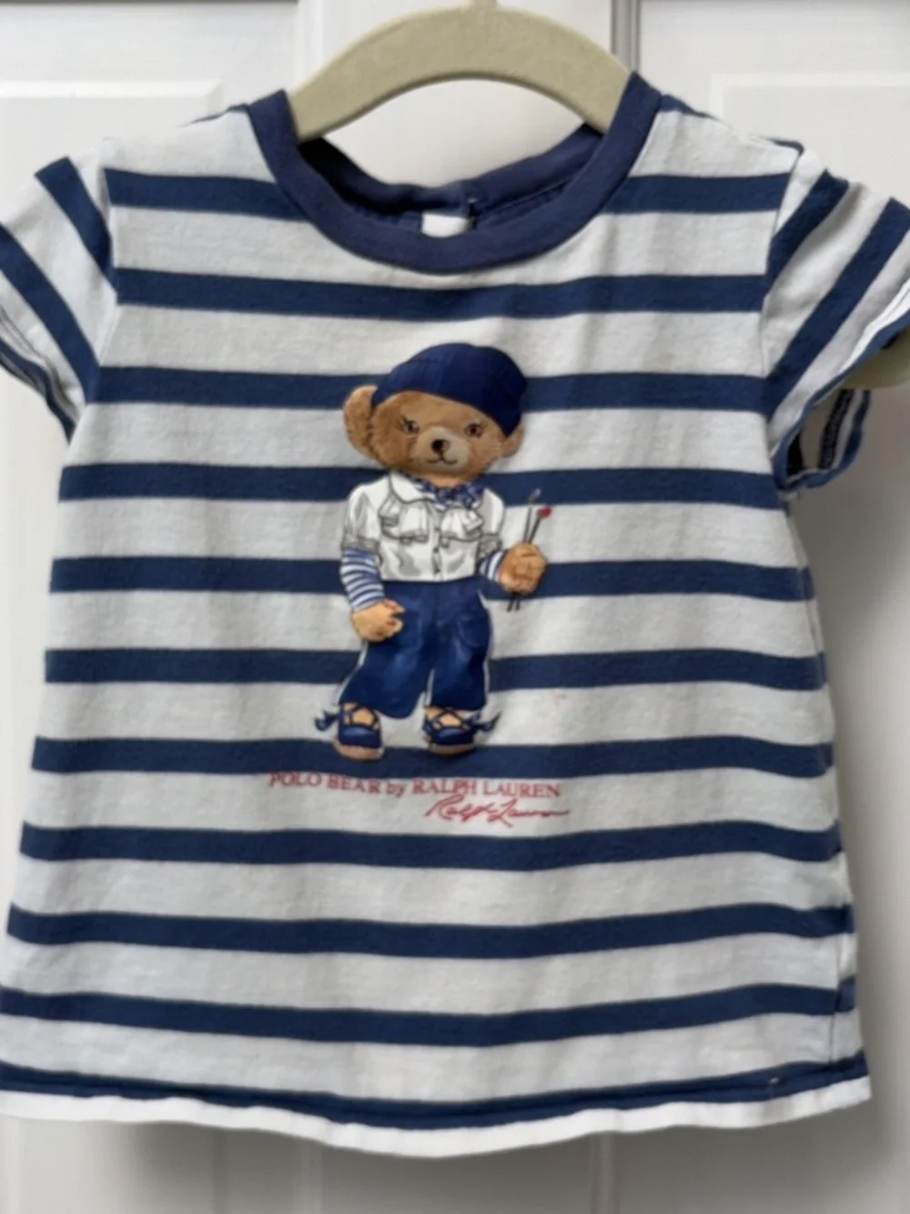 Ralph Lauren Polo Bear Tee Girls 18 Months Artist Stripper Navy White Cott